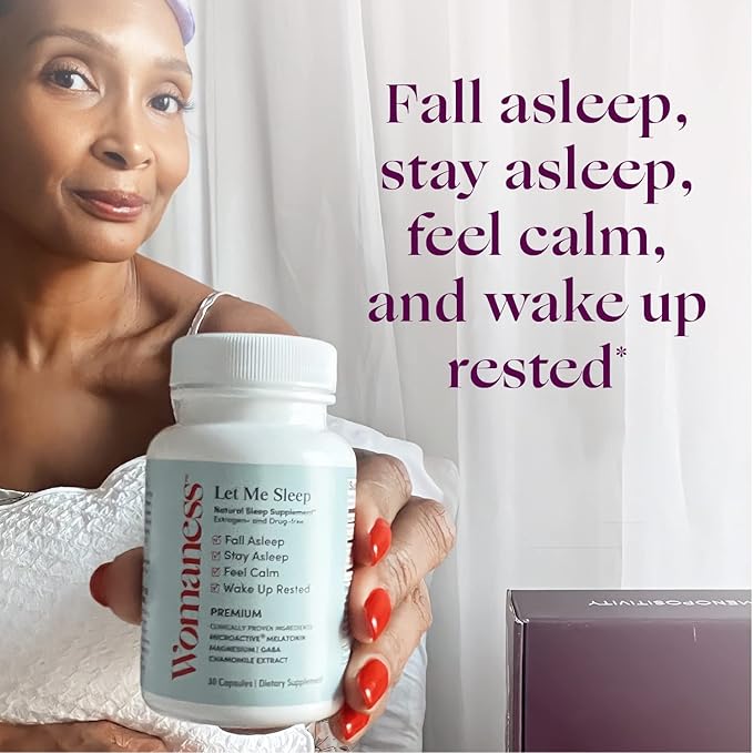 Womaness Let Me Sleep – Sleep Aid for Adults - Melatonin &amp Magnesium Supplement - Nighttime Rest Support with Magnesium for Better Relaxation and Night Sleep Support Evening Wellness - 30 Capsule