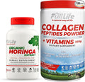 Full Life Collagen Peptides Powder and Moringa Oleifera Capsules - Dietary Supplements - Bovine Collagen for Women and Men Gluten-Free - Veggie Capsules