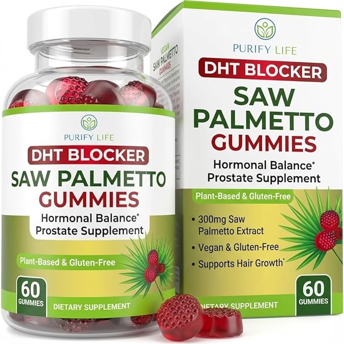 Sugar-Free Saw Palmetto Gummies for Men &amp Women - Saw Palmetto Extract Supplement for Hair Appearance Hormone Balance &amp Prostate Wellness - Vegan Pectin Formula Non-GMO Gluten Free - 60 Cou