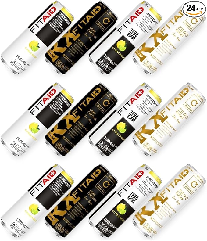 FITAID Post-Workout Recovery Drink Variety Sampler Pack Mix of Creatine Caffeine Free and Zero Sugar FITAID Drinks Nautrally Sweetened 100% Clean Vegan Keto-Friendly 4 Flavors (Pack of 24)