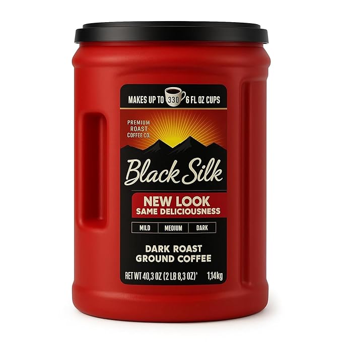 Black Silk Dark Roast Ground Coffee Extra Strong Smooth &amp Bold Flavor 100% Pure 40.3 oz 2 Pack