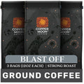 Copper Moon Ground Coffee High Caffeine Blast Off Blend Strong Roast 3 Bags (12 oz. Each)