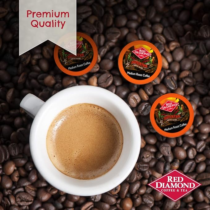 Red Diamond Coffee Cups Sumatra Blend Medium Roast Single Serve Coffee Cups Compatible with Most Brewers 6 Boxes of 12 Pods (72 Servings)