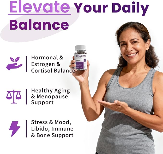 iMATCHME Women's DHEA 25mg Supplement with Vitamin D3 &amp Slippery Elm – Daily Hormone Support for Energy Mood Immune &amp Healthy Aging – Gentle Balance Formula Vegan Capsules 60 Count