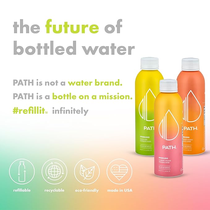 PATHWATER Variety Pack Flavored Sparkling Water - Ultra-Purified pH-Balanced Carbonated Soda Water in Aluminum Bottle - BPA-Free Light Reusable Infinitely Recyclable 20.3 fl oz (Pack of 4)
