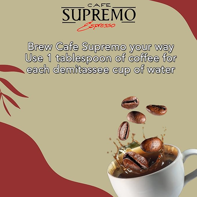 Cafe Supremo Espresso Coffee Dark Roast 100% Espresso Ground Coffee with a Latino Taste Blend Vacuum Sealed Brick (8.8 Ounce Pack of 12)