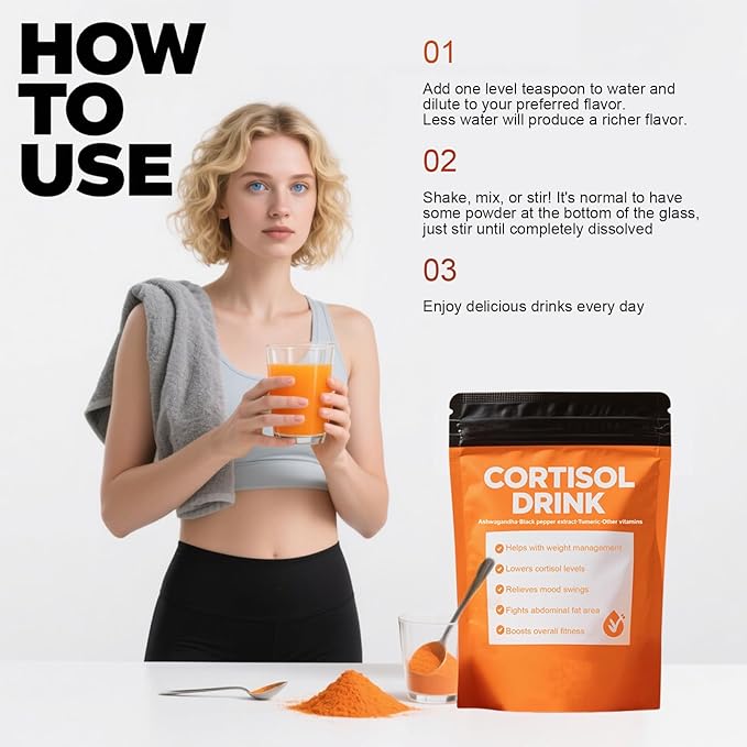 Cortisol Drink Powder - Cortisol Supplements for Women Ashwagandha L-Theanine Turmeric Root Black Pepper Extract for Relax &amp Focus Healthy Cortisol Levels Mental Clarity (1pc)