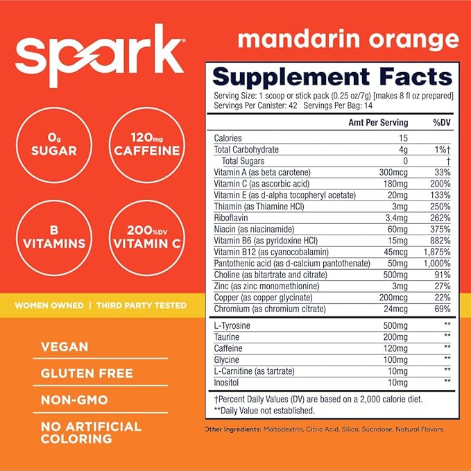 AdvoCare Spark - Energy Drink Mix - Vitamin &amp Amino Acid Supplement - Supports Energy &amp Focus* - Portable Immune Support* - Sugar-Free - Mandarin Orange 14 Stick Packs (3.5 oz)
