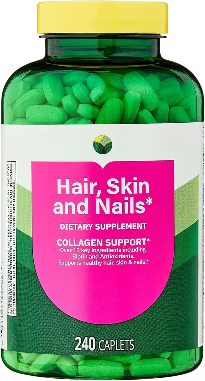 KP+ Spring Valley Hair Skin &amp Nails | Collagen Support | Over 15 Key Ingredients Including Biotin &amp Antioxidants | Dietary Supplement | 240 Caplets | Pack of 1