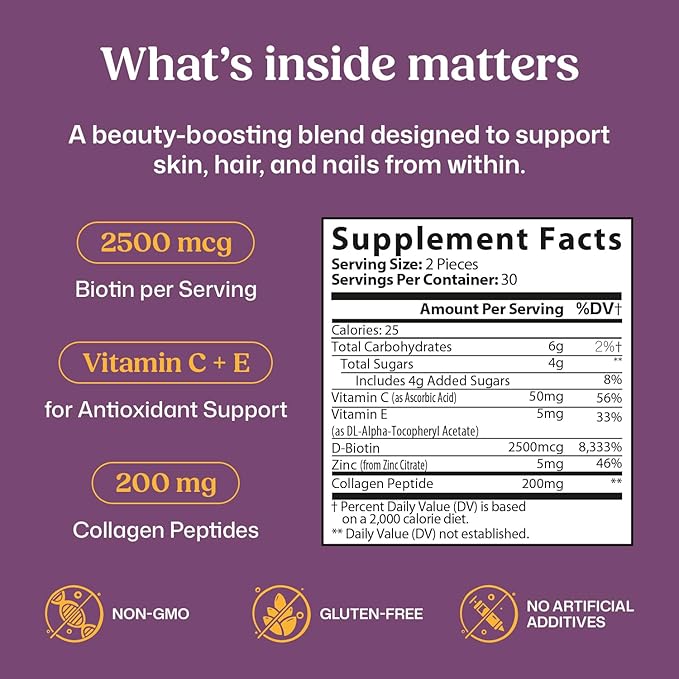 ColonBroom Beauty Biotin &amp Collagen Gummies with Vitamin C | Hair Skin and Nails Vitamins for Women &amp Men Beauty Supplement for Hair Health Collagen Peptides Gummies (Orange Flavor 30 Day
