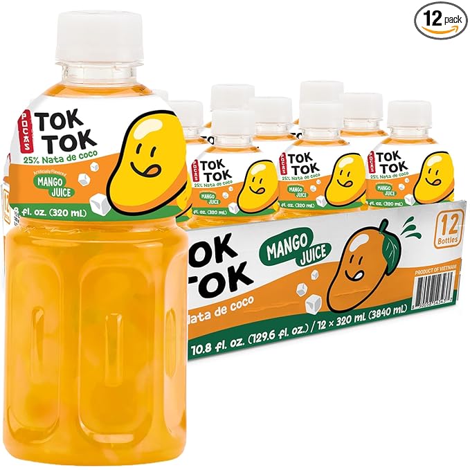 Pocas Toktok Mango Juice 12-Pack – Made with Real Fruit &amp Chewy Nata De Coco 8 Oz Each