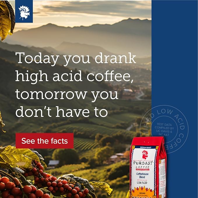 Puroast Low Acid Coffee| House Blend Single Serve Pods | Medium Roast | High Antioxidants &amp High pH |No Bitter Aftertaste | Reduced Heartburn &amp GERD Friendly | 72 Count - Compatible with Keuri