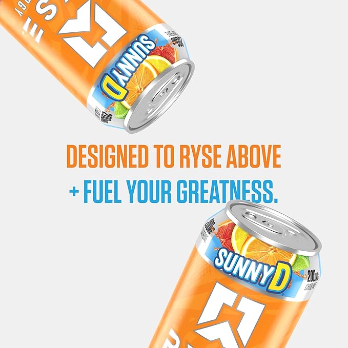 RYSE Fuel Energy Drink - SunnyD Tangy Original - Sugar Free Gluten Free &amp Vegan - 200mg Natural Caffeine Taurine &amp Choline for Focus &amp Energy - No Artificial Colors - 16 fl oz Cans (12-P