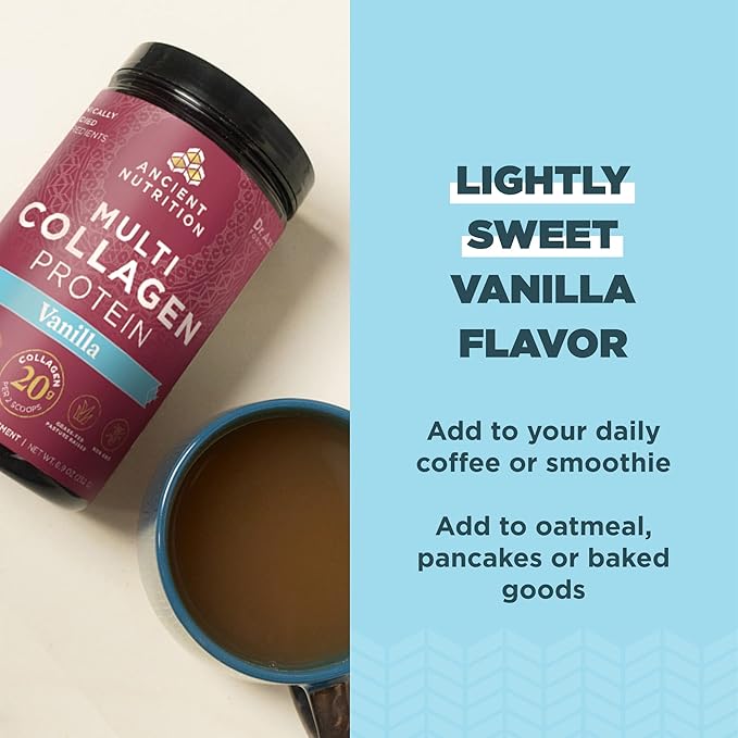 Ancient Nutrition Multi Collagen Protein Powder Unflavored 24 Servings + Multi Collagen Protein Powder Vanilla 24 Servings