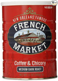 French Market Coffee &amp Chicory Medium-Dark Roast Ground Coffee 12oz Can (Pack of 12)