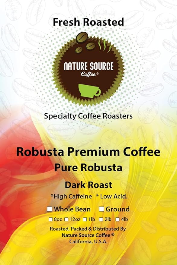 Robusta Premium Coffee | Pure Robusta | Dark Roast | High Caffeine | Low Acid | Fresh Roasted (16oz Ground)
