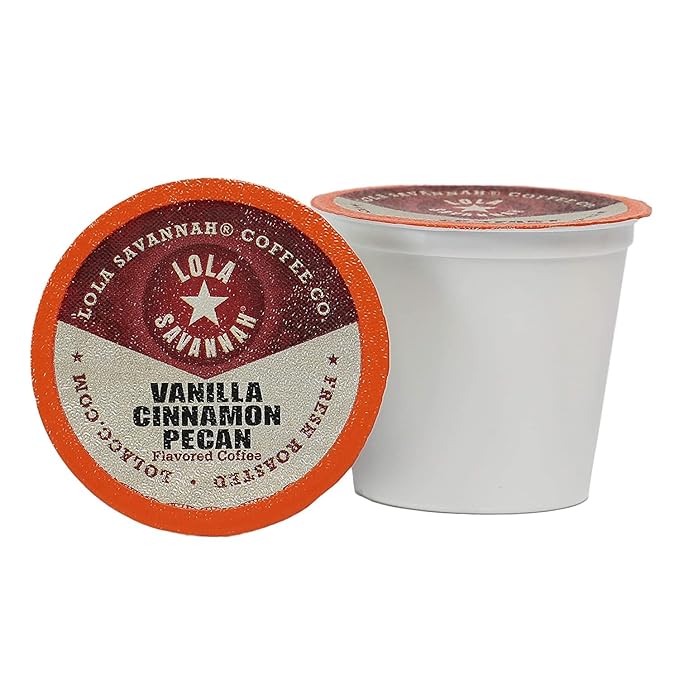 Lola Savannah Vanilla Cinnamon Pecan Caffeinated Coffee Pods Flavored Coffee in Pod Shaped Containers 50 Count