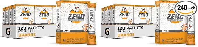 Gatorade G Zero Sports Drink Mix Powder PacketsOrangeElectrolyte Powder Drink Mix for HydrationZero Sugar(Pack of 240)