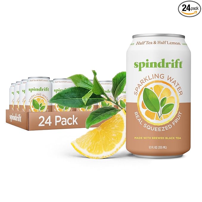 Spindrift Sparkling Water Half Tea &amp Half Lemon Flavored Made with Real Squeezed Fruit 12 Fl Oz Cans Pack of 24 (Only 5 Calories per Can)