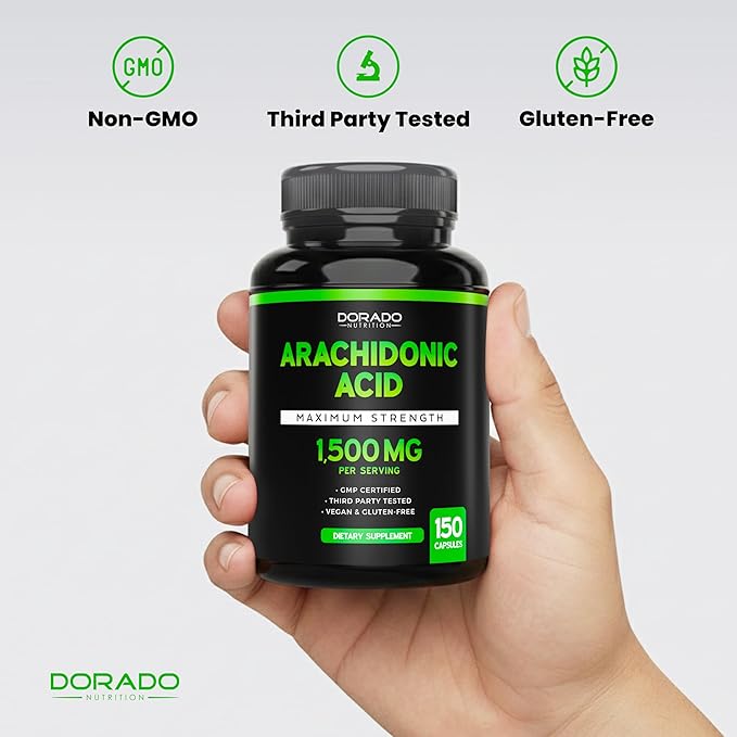 Arachidonic Acid Supplement 1500mg (150 Capsules) - Muscle and Strength Supplement for Muscle Mass &amp Recovery for Men &amp Women - Gluten Free &amp Non-GMO - 3rd Party Tested - (150 Capsules)
