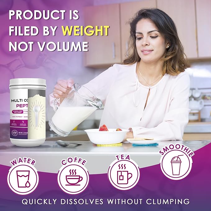 NATURE TARGET Multi Collagen Peptides Powder - Type I II III V X - Hydrolyzed Collagen Peptides with Vitamin C Hyaluronic Acid Supports Skin Hair Nail &amp Joint Grass-Fed Non-GMO 50 Servings