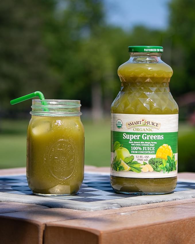 Smart Juice Organic Super Greens Juice - 32 fl oz glass - (Pack of 6) 100% Juice