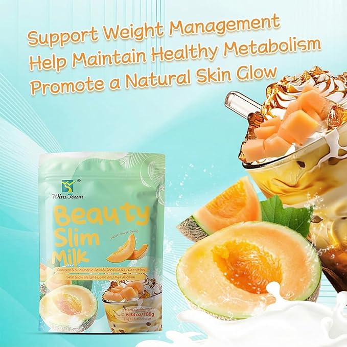 Marine Collagen Drink Mix Powder – Melon Flavor Beauty Drink with Collagen Peptides L-Carnitine L-Glutathione Green Tea &amp Botanical Blend – Daily Wellness Collagen Beverage – 6.35 oz