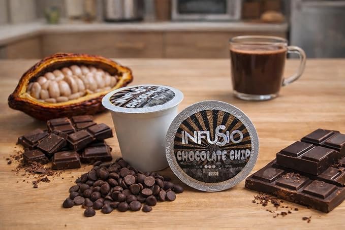InfuSio Coffee Pods 96 Count Chocolate Chip Medium Roast Single Serve Coffee Pods for Keurig K Cups Brewers - InfuSio Premium Roasted Keurig 2.0 Compatible