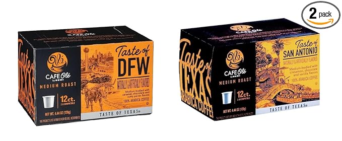 Cafe Ole HEB Single Serve Coffee Pods 12 count - 2 boxes (Taste of DFW &amp Taste of San Antonio)