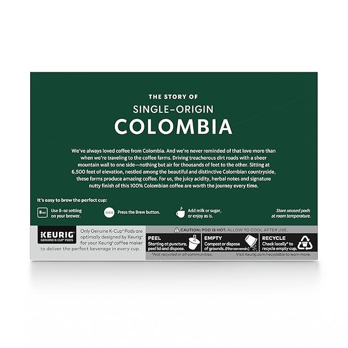 Starbucks K-Cup Coffee Pods Medium Roast Coffee Colombia 100% Arabica 6 boxes (60 pods total)