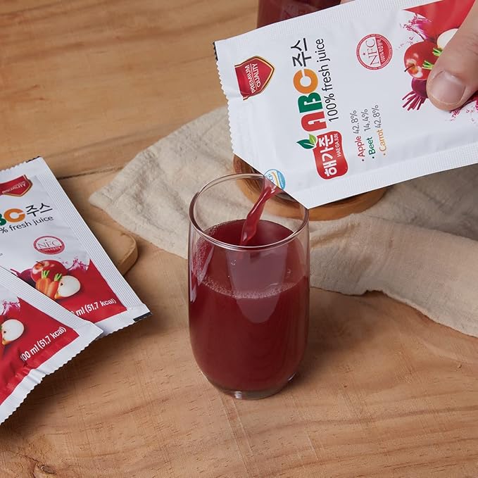 [HAEGAJUN] ABC Juice Vegetable Blend with Beet and Carrot Mixed Fruit Juice 3.4 oz 30 Packs Nothing Artifical Added Apple Beet Carrot Only for Kids School Lunch Snacks Family to take on the go