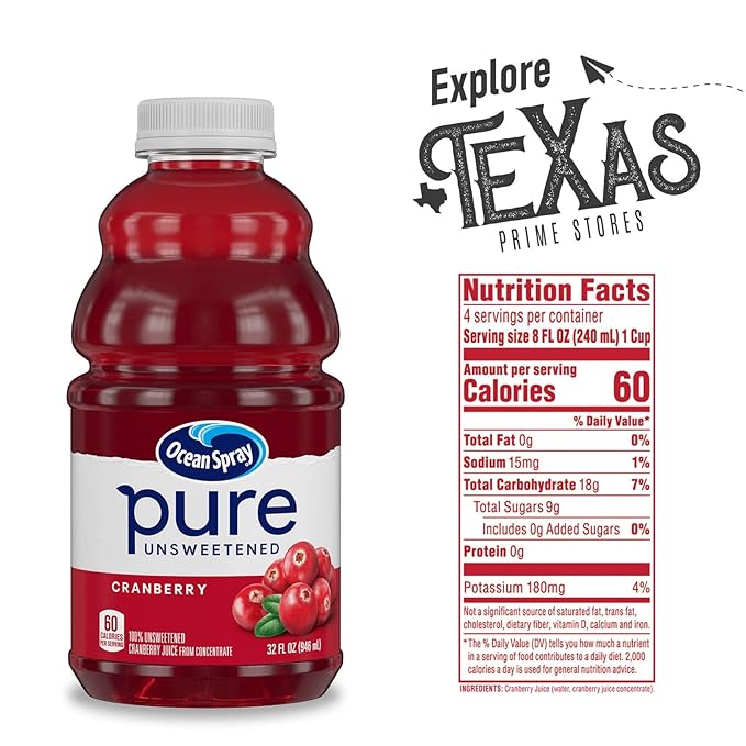 Ocean Spray - Lavinia Essentials Bundle: 4- Pack of Cranberry Unsweetened 100% Pure Juice 32 Fl oz Plastic Bottles + 1 Utility Prop