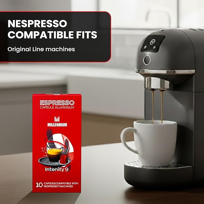 Prince Caffe Espresso Pods –Millennium Intensity 9 Medium-Dark Roast The Espresso Coffee Pods Are Compatible with Nespresso Original Line Machines 30 Count (3 x 10 Capsules) Premium Quality Coffee