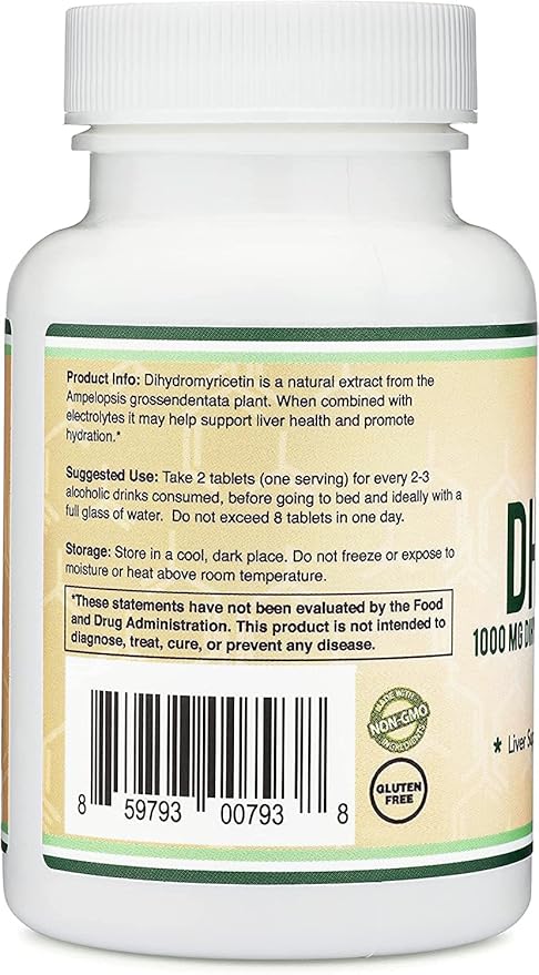 DHM1000 Dihydromyricetin (DHM) Tablets - Most Powerful DHM Supplement on The Market - 1000mg (30 Count) Enhanced with Electrolytes for Hydration and Liver Support by Double Wood