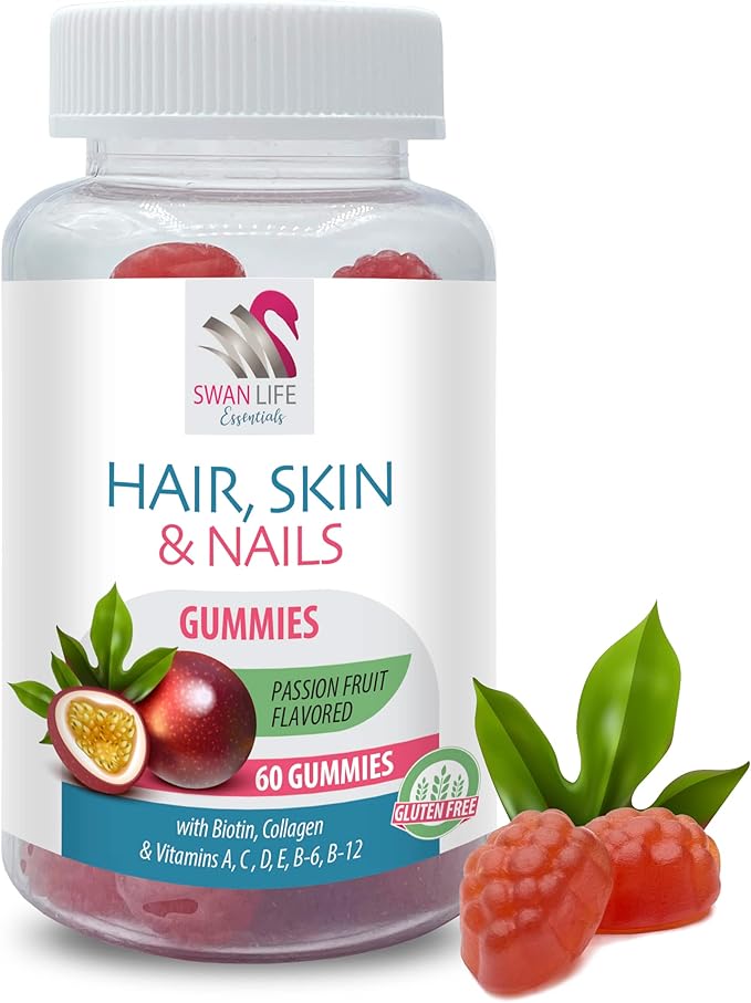 Boost Your Natural Beauty - HAIR SKIN &amp NAILS GUMMIES - Vitamins A B C D E PABA Collagen Passion Fruit aroma Beauty Routine Healthy Habits Antioxidant gummies 3 Bottles 180 Gummies