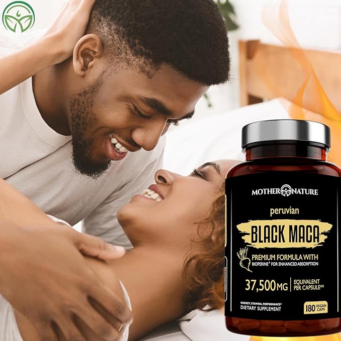 Black Maca Root 50:1 Extract 37500mg – 180 Capsules Organic Peruvian Maca Peruana Supplement for Men | High Potency Energy Mood &amp Performance Support | Vegan Non-GMO
