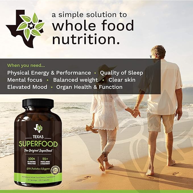 Texas SuperFood - Original Superfood Capsules Superfood Reds and Greens All-Natural Whole Food Dietary Supplement Non-GMO Gluten Free Vegan No Soy 180 Capsules