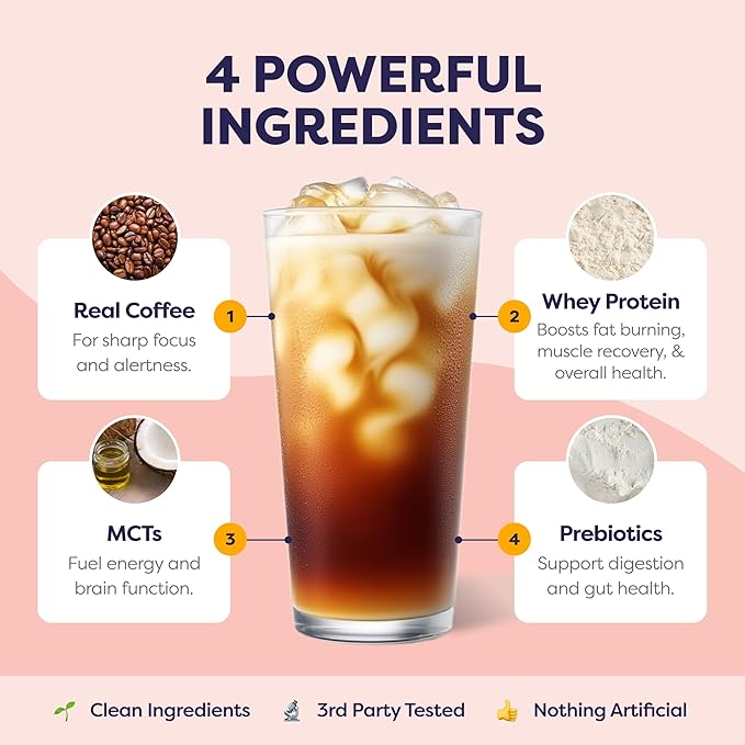 Hazelnut Protein Iced Coffee - Premium Whey Protein &amp Instant Iced Coffees - 100% Natural Cold Brew - Zero Artificial Flavors &amp Sweeteners 80 mg Caffeine Per Serving No Added Sugar 20 Servi