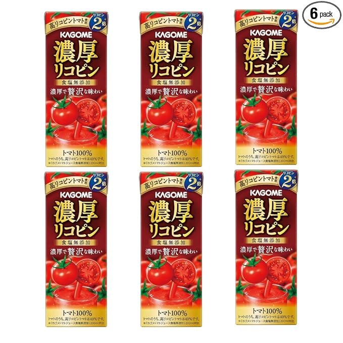 Kagome Tomato Juice Twice The Lycopene 6.7floz(195ml) Pack Of 6 No Sugar No Salt 100% Tomato Juice