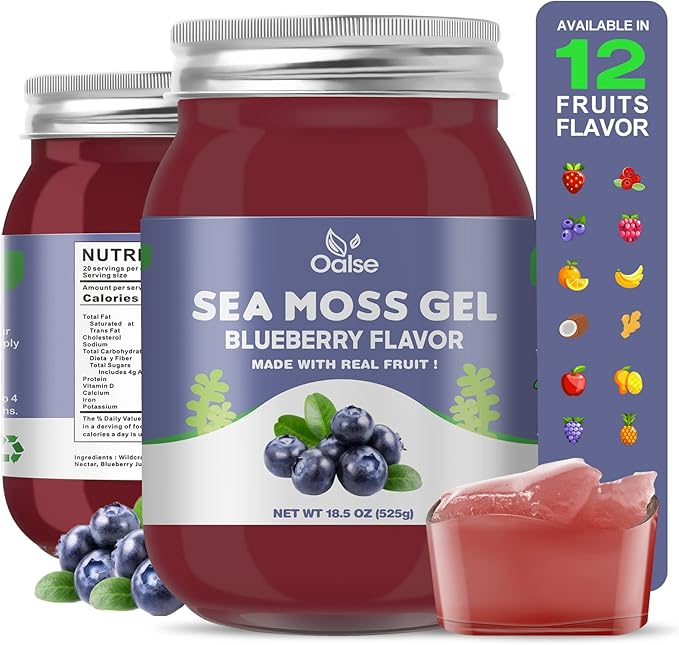 Sea Moss Gel - 18.5oz Blueberry Flavor Raw Nutritious Sea Moss Gel in Minerals Proteins &amp Vitamins Vegan-Friendly 2 Tablespoon Daily