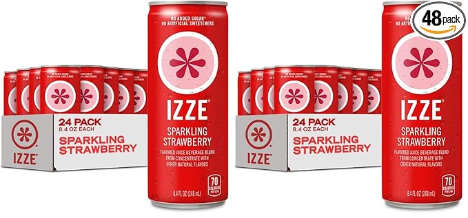 IZZE Sparkling Water Juice Beverage BlendStrawberryNo Sugar Added8.4 FL OZ(Pack of 48)