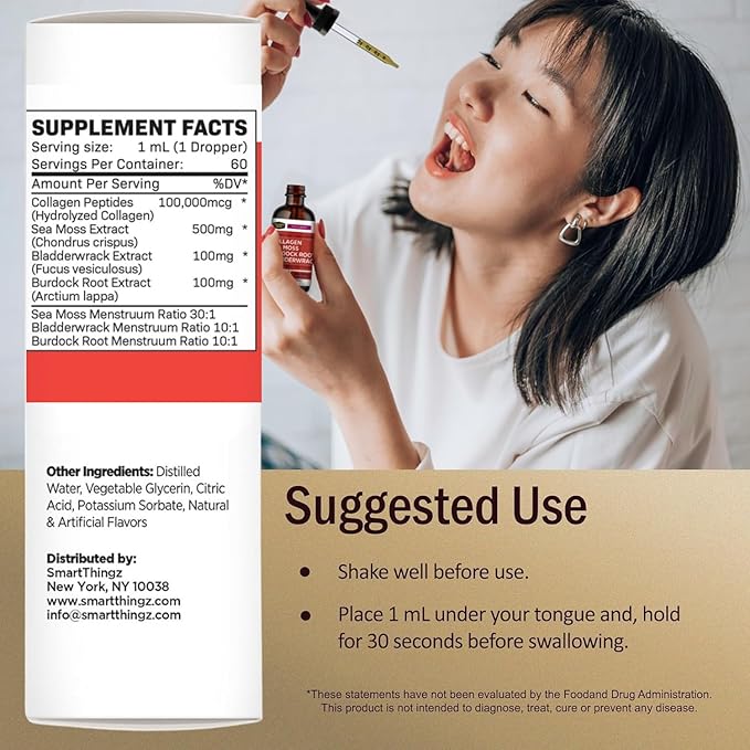 Collagen Mojo - Liquid Collagen for Women &amp Men Collagen Peptides with Sea Moss Burdock Root &amp Bladderwrack - Hair Skin Nails Joint Support Weight Management High Absorption - 100000mc
