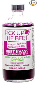 Pick Up The Beet Organic Beet Juice Kvass with Live Probiotics Vegan - Natural Nitric Oxide Boost Fermented Beet Tonic Sugar Cravings Support 16 Ounces 6 Bottles