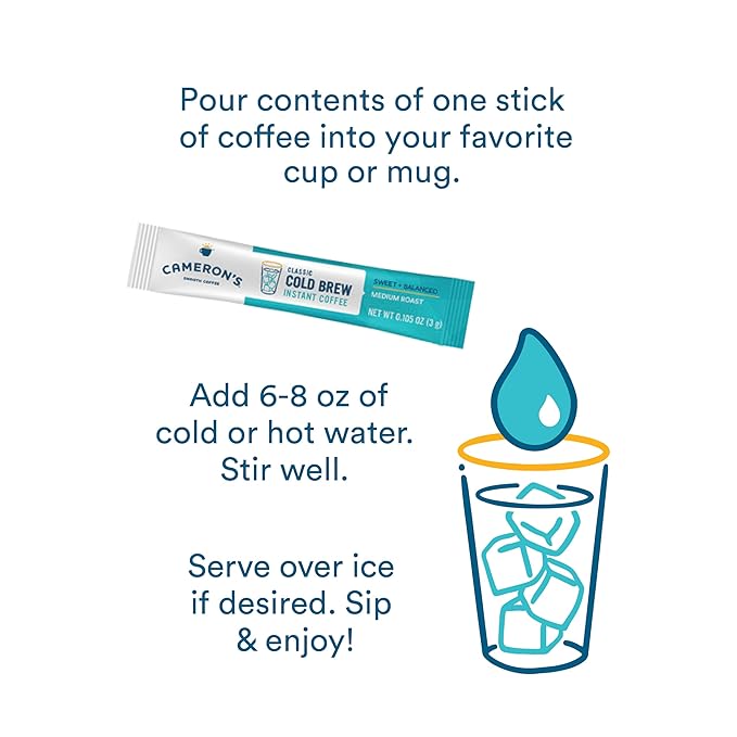 Cameron's Coffee Cold Brew Instant Single Serve Sticks Dark Chocolate Mocha Smooth Flavored Coffee Sustainable Small-batch Roasted 128 Count