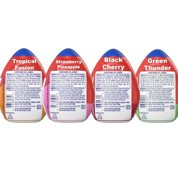 Mio Energy Water Enhancer Variety Pack 1.62 fl oz 4 Flavors (Tropical Fusion Strawberry Pineapple Black Cherry Green Thunder) with Caffeine and B-Vitamins Zero Sugar
