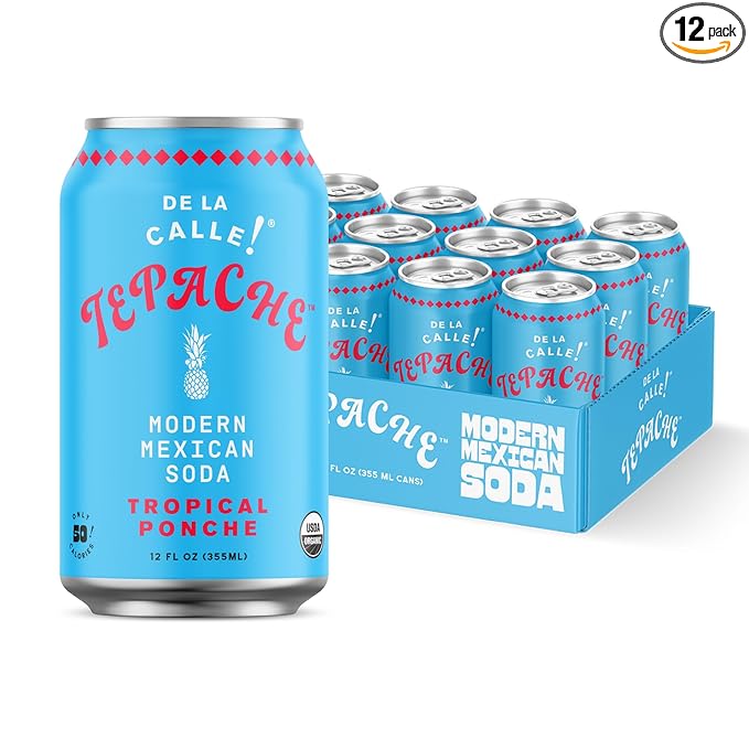 De La Calle Tepache - Tropical Ponche - Modern Mexican Soda - Craft Fermented Pineapple Sparkling Beverage - Certified Organic Antioxidant Rich Non-Alcoholic Healthy Soda Low Sugar Low Calorie N