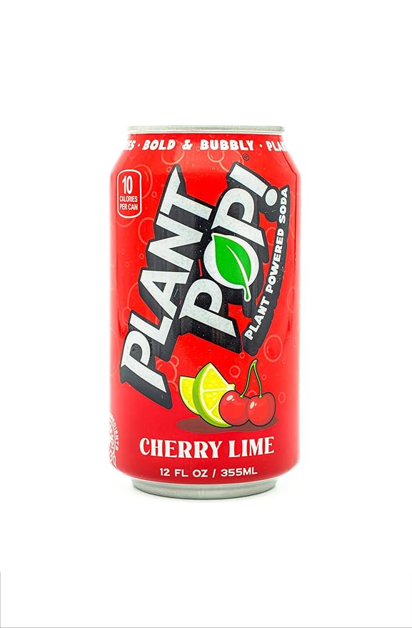 Plant Pop | Multifunctional Prebiotic Soda | Cherry Lime | 10 Calories | Natural flavors | Made with Organic Plant-Based Ingredients | Caffeine Free | 12oz (12 pk) cans
