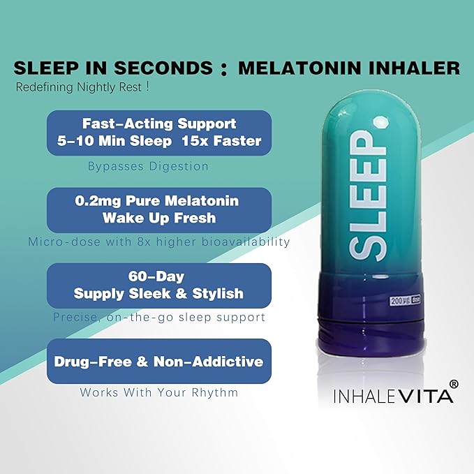 Melatonin Inhaler Sleep Aid | 60-Day Supply Fast-Acting with Advanced Absorption | 0.2mg Low Dose Zero-Sugar | Wake Refreshed Portable &amp Non-Habit Forming