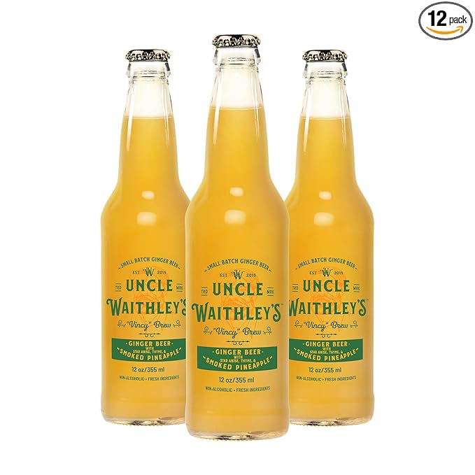 Uncle Waithley's Caribbean Ginger Beer with Smoked Pineapple Ginger Beer Soft Drinks Refreshing Non-Alcoholic Drinks and Beverages (12 Pack 355ml Bottles)