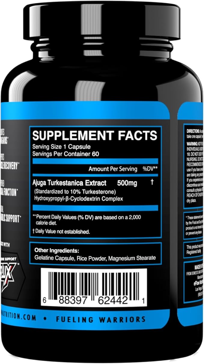 eFlow Nutrition Turkesterone Supplement for Men [Highest Purity] + Cyclodextrin for High Absorption - Increase Stamina Lean Muscle Growth &amp Recovery Boosts Drive - 3rd Party Tested (60 Capsules)
